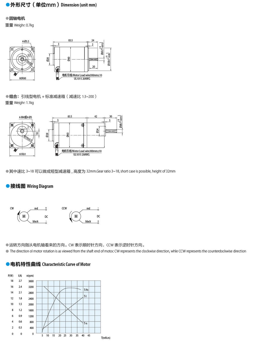 有刷直流电机15W